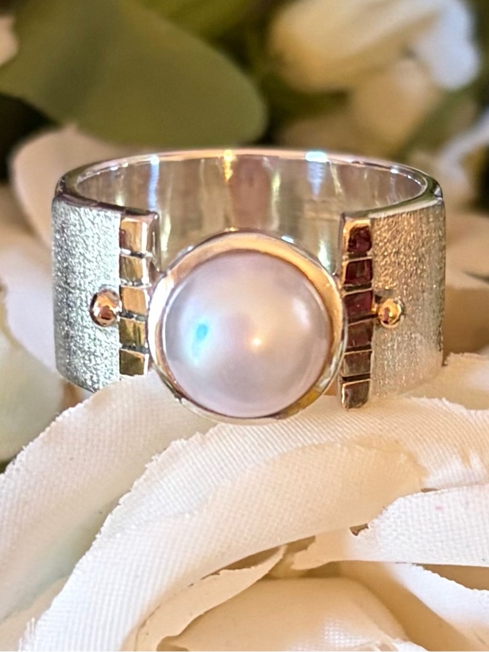 Vintage Silpada Sterling Silver Gold Freshwater Pearl Ring R0714 Size 8